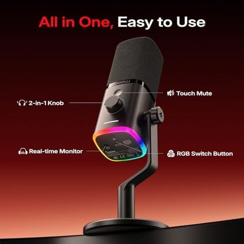ميكروفون لاسلكي MAONO PD100W لهواتف iPhone، وهواتف Android، والكمبيوتر الشخصي، وميكروفون سطح المكتب مع مستقبل USB-C/Lightning لتسجيل منشئ المحتوى، والبودكاست، وبث الألعاب in Kuwait