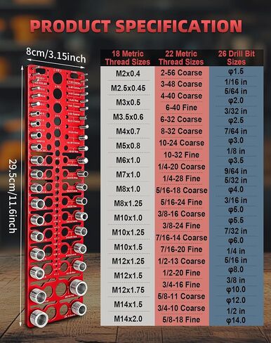 66 Thread Checker, VEXTHYX 22 standard/sae & 18 metric nut and bolt thread measuring tool with 26 drill bit gauges, wall-mountable bolt size identifier finder with Inch & CM ruler for Mechanics Repair in Saudi Arabia