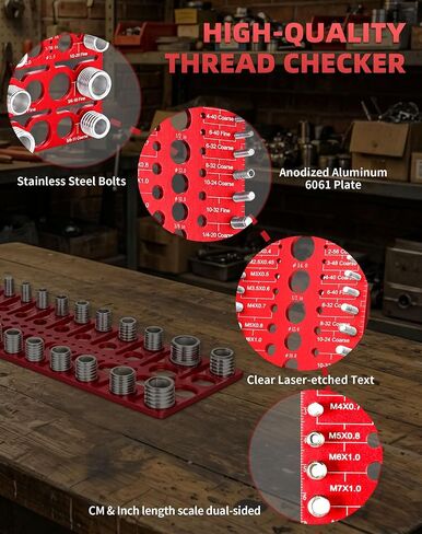 66 Thread Checker, VEXTHYX 22 standard/sae & 18 metric nut and bolt thread measuring tool with 26 drill bit gauges, wall-mountable bolt size identifier finder with Inch & CM ruler for Mechanics Repair in Saudi Arabia