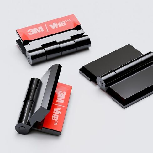 10x Black Acrylic Piano Hinges 32mm - Self-Adhesive, No Glue Required, Black Plastic (1 17/64 in) in Kuwait