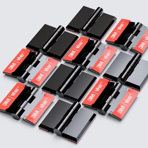 10x Black Acrylic Piano Hinges 32mm - Self-Adhesive, No Glue Required, Black Plastic (1 17/64 in) in Kuwait