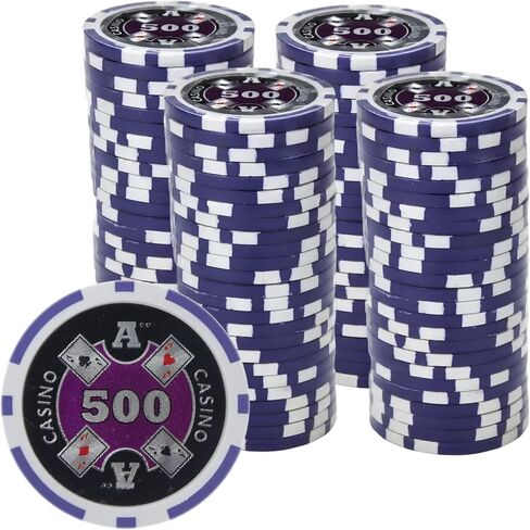 رقائق بوكر Ace Casino سعة 14 جرامًا (100 حزمة) مجموعة مركبة من الطين الثقيل - رقائق كازينو كبيرة مع فئات تكساس هولدم والبلاك جاك - ملحقات ألعاب الرهان in Kuwait