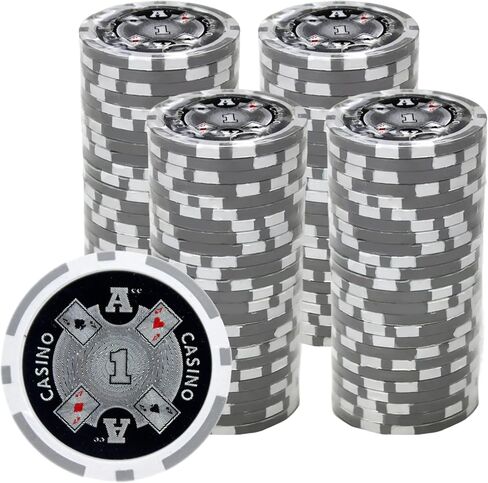 رقائق بوكر Ace Casino سعة 14 جرامًا (100 حزمة) مجموعة مركبة من الطين الثقيل - رقائق كازينو كبيرة مع فئات تكساس هولدم والبلاك جاك - ملحقات ألعاب الرهان in Kuwait