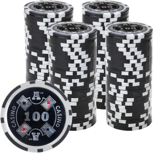رقائق بوكر Ace Casino سعة 14 جرامًا (100 حزمة) مجموعة مركبة من الطين الثقيل - رقائق كازينو كبيرة مع فئات تكساس هولدم والبلاك جاك - ملحقات ألعاب الرهان in Kuwait