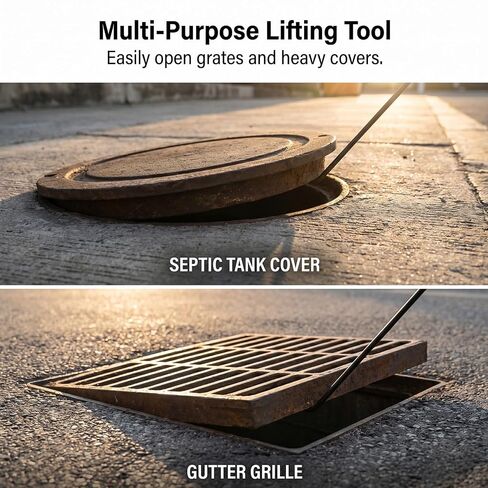 QWORK Manhole Hook 2 Pack، 31 بوصة (80 سم) رافع غطاء فتحة على شكل حرف J مع رأس هزاز، خطاف رفع فولاذي متين للخدمة الشاقة لشبكات تصريف العواصف، وأغطية خزان الصرف الصحي in Kuwait