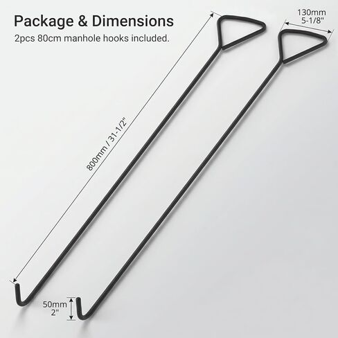 QWORK Manhole Hook 2 Pack، 31 بوصة (80 سم) رافع غطاء فتحة على شكل حرف J مع رأس هزاز، خطاف رفع فولاذي متين للخدمة الشاقة لشبكات تصريف العواصف، وأغطية خزان الصرف الصحي in Kuwait