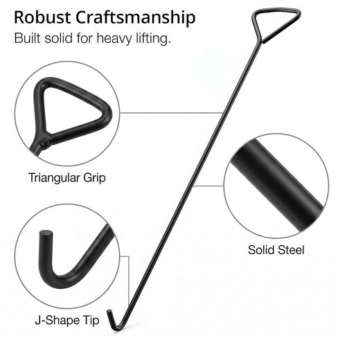 QWORK Manhole Hook 2 Pack، 31 بوصة (80 سم) رافع غطاء فتحة على شكل حرف J مع رأس هزاز، خطاف رفع فولاذي متين للخدمة الشاقة لشبكات تصريف العواصف، وأغطية خزان الصرف الصحي in Kuwait