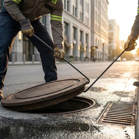 QWORK Manhole Hook 2 Pack، 31 بوصة (80 سم) رافع غطاء فتحة على شكل حرف J مع رأس هزاز، خطاف رفع فولاذي متين للخدمة الشاقة لشبكات تصريف العواصف، وأغطية خزان الصرف الصحي in Kuwait