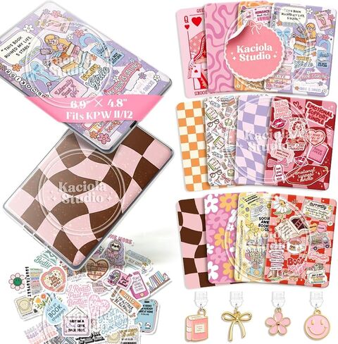 kaciola 12pcs إدراج ورقة بطاقة Cardstock لـ Kindle ، وملصقات سجل القصاصات 50pcs لحالة واضحة ، 6.9 "× 4.8" سموتي قارئ القارئ الخلفي إدراج إكسسوارات تزيين لقراء الكتب القراء in Kuwait