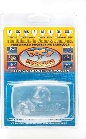 Medium – Vented Doc’s Proplugs – Clear – Non-LEASHED – Reusable Earplugs for Surfing, Swimming, Diving & Water Sports | Blocks Cold Water & Wind | Helps Equalize Pressure | Made in USA in Kuwait