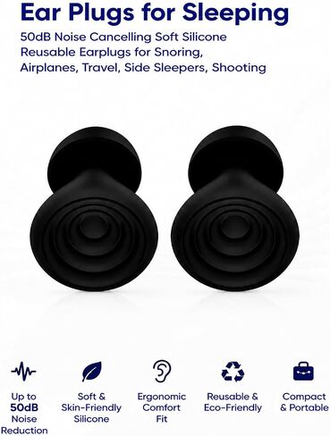 Ear Plugs for Sleeping 50dB Noise Cancelling Soft Silicone Reusable Earplugs for Snoring, Airplanes, Travel, Side Sleepers, Shooting 4 Ear Tips + Case in Kuwait