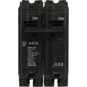ABB Q-Line® THQL2140 Circuit Breaker • 40 Amp Double-Pole Breaker • 120/240 VAC • 10 kAIC Interrupt Rating • Thermal Magnetic Plug-On Breaker for Load Centers in Saudi Arabia
