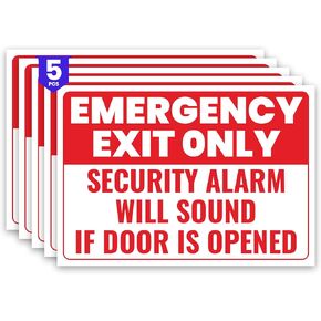 5 x Emergency Exit Only Stickers | Security Alarm Will Sound If Door Is Opened Signs | 10 x 7 inches | Self-Adhesive, UV Protected Vinyl Decals | Non-Rusting, Easy to Mount Labels for Business, Hospitals, Offices, Schools in Kuwait