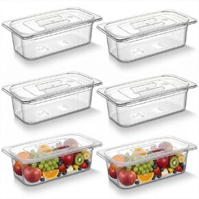 6 Pack Plastic Restaurant Containers with Lids, 1/3 Size 4 Inch Deep Commercial Food Storage Containers, Stackable Clear Food Pans for Kitchen, Restaurant, Cafeteria Foods Prep, 3.77qt/ 3.57L in Kuwait