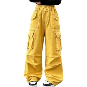 Girls Cargo Pants Lightweight Waterproof Hiking Pants Eleatic Waist Wide Leg Joggers Trendy Sweatpants with Pockets in Kuwait