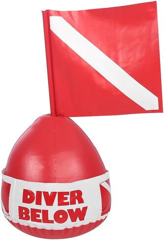 Inflatable Dive Buoy with Flag, Dive Flag Mounting Kit PVC Diving Surface Marker Inflatable Signal Floater for Scuba Diving Freediving Snorkeling Swimming in Kuwait