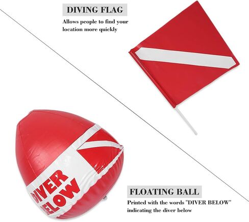 Inflatable Dive Buoy with Flag, Dive Flag Mounting Kit PVC Diving Surface Marker Inflatable Signal Floater for Scuba Diving Freediving Snorkeling Swimming in Kuwait