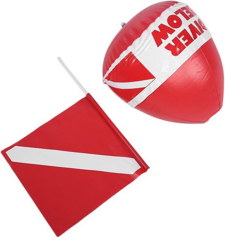 Inflatable Dive Buoy with Flag, Dive Flag Mounting Kit PVC Diving Surface Marker Inflatable Signal Floater for Scuba Diving Freediving Snorkeling Swimming in Kuwait