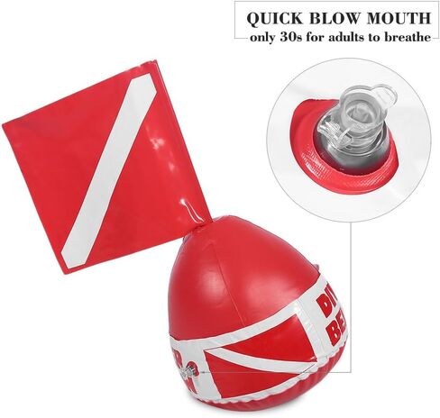 Inflatable Dive Buoy with Flag, Dive Flag Mounting Kit PVC Diving Surface Marker Inflatable Signal Floater for Scuba Diving Freediving Snorkeling Swimming in Kuwait