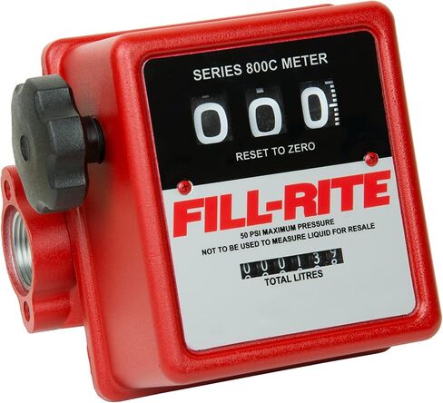 عداد الوقود الميكانيكي fill-rite 807CL1 مقاس 1 بوصة - نطاق تدفق 19-76 LPM، عداد الوقود المضمن للبنزين والديزل والكيروسين والمشروبات الروحية المعدنية والمذيبات القياسية والهيبتان in Kuwait