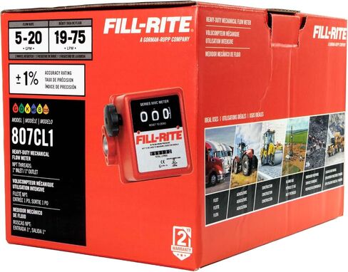 عداد الوقود الميكانيكي fill-rite 807CL1 مقاس 1 بوصة - نطاق تدفق 19-76 LPM، عداد الوقود المضمن للبنزين والديزل والكيروسين والمشروبات الروحية المعدنية والمذيبات القياسية والهيبتان in Kuwait