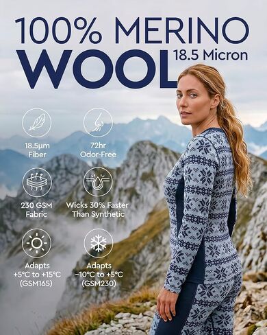 MERINNOVATION Merino Wool Base Layer Set for Women - Size S 100% Merino Wool Thermal Underwear Sets - Top, Bottom in Kuwait