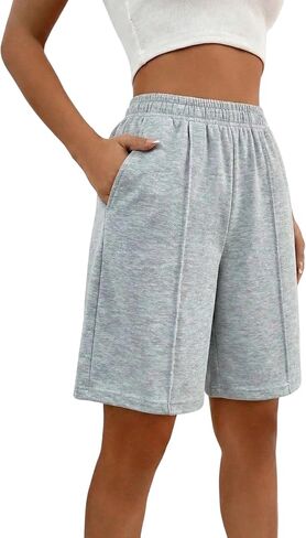 Girls Casual Knit Sweat Shorts, Elastic Waist Knee Length Shorts with Side Pockets for Teens in Kuwait