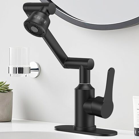 Bathroom Sink Faucet, FunnyAir Stainless Steel 1080° Rotatable Faucet for Sink 1 Hole, 4 Modes Modern Style Single Handle Bathroom Faucets with Hot and Cold Hoses, Matte Black in Kuwait