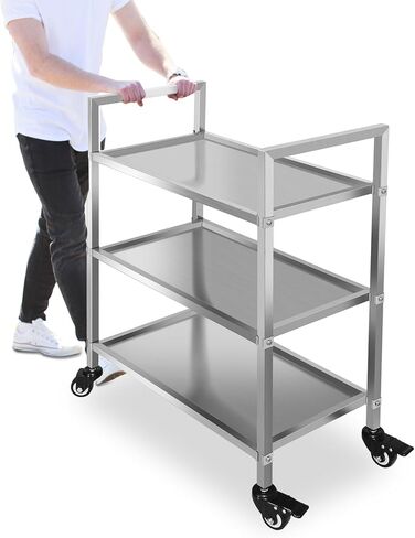 3 Shelf Stainless Steel Cart, 400 Lbs, 1MM Thick, Serving Cart with Wheels, Household, Service Trolley, 360°Rotation Storage Shelf with Locking Wheels in Kuwait