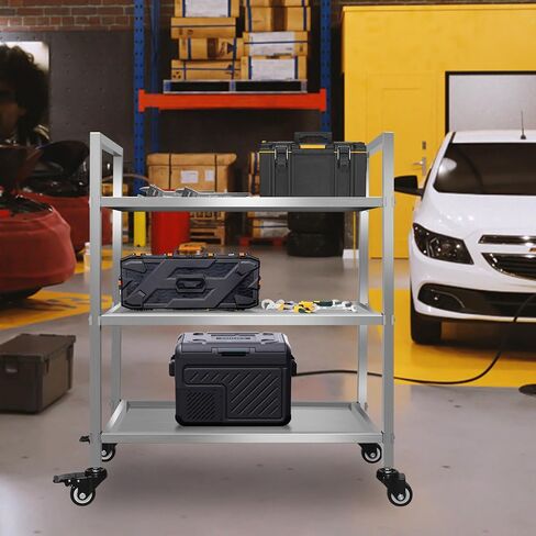 3 Shelf Stainless Steel Cart, 400 Lbs, 1MM Thick, Serving Cart with Wheels, Household, Service Trolley, 360°Rotation Storage Shelf with Locking Wheels in Kuwait
