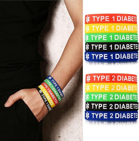 Alert Type 1/2 Diabetes Bracelet 5 Pieces Silicone Wristband Lightweight 7.5’’ Diameter Wearable Band for Kids Adult in Saudi Arabia