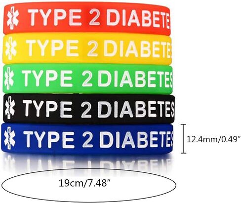 Alert Type 1/2 Diabetes Bracelet 5 Pieces Silicone Wristband Lightweight 7.5’’ Diameter Wearable Band for Kids Adult in Saudi Arabia