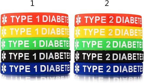 Alert Type 1/2 Diabetes Bracelet 5 Pieces Silicone Wristband Lightweight 7.5’’ Diameter Wearable Band for Kids Adult in Saudi Arabia