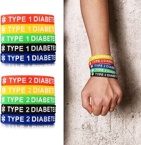 Alert Type 1/2 Diabetes Bracelet 5 Pieces Silicone Wristband Lightweight 7.5’’ Diameter Wearable Band for Kids Adult in Saudi Arabia