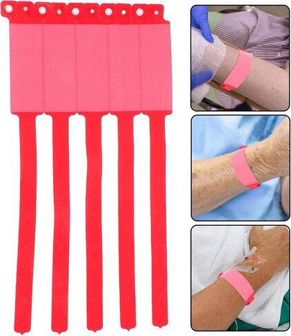 100pcs Disposable PVC Patient Identification Wristbands Red Adjustable Hospital Id Bands for Adult Patient Recordkeeping in Kuwait