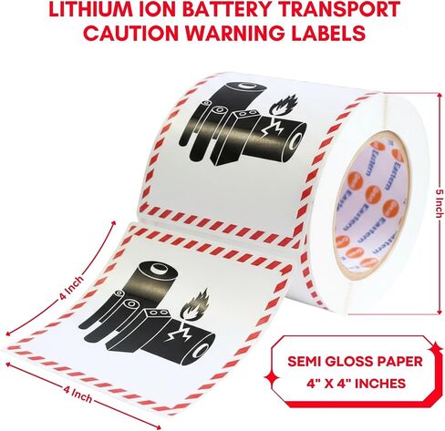 Great Eastern 500 Pcs Lithium Ion Battery Caution Labels – 4" x 4" Waterproof Semi-Gloss | Strong Adhesive for Shipping, Packaging, Transport & Fragile Handling Labels (1 Roll) in Saudi Arabia