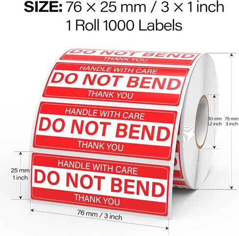 1000 Pcs Do Not Bend Stickers for Shipping 1" x 3" Handle with Care Self Adhesive Waterproof Warning Packaging Stickers for Mailers Envelopes Moving Boxes Red in Kuwait