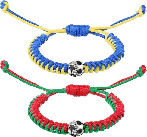 2 PCS Braided Soccer Bracelet, Adjustable Soccer Bracelets for Men Women, Colorful Sports Paracord Bracelets Jewelry for Fans Game Gift in Kuwait