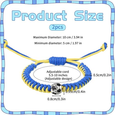 2 PCS Braided Soccer Bracelet, Adjustable Soccer Bracelets for Men Women, Colorful Sports Paracord Bracelets Jewelry for Fans Game Gift in Kuwait