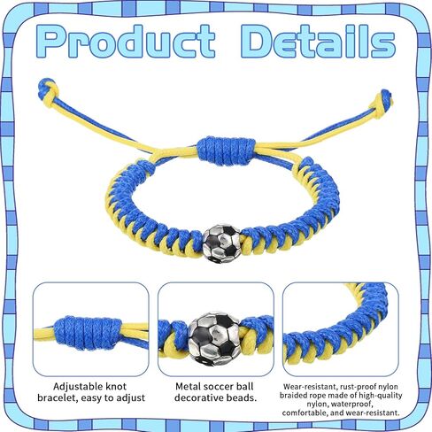 2 PCS Braided Soccer Bracelet, Adjustable Soccer Bracelets for Men Women, Colorful Sports Paracord Bracelets Jewelry for Fans Game Gift in Kuwait