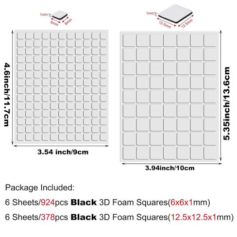 Briartw 3D Double Sided Adhesive Foam Squares, 1302 Pcs Black Permanent Adhesive Dots for Scrapbooking, Card Making - 924 Small (6mm) & 378 Large (12.5mm) Mixed Size Dimensional Foam Tape in Kuwait