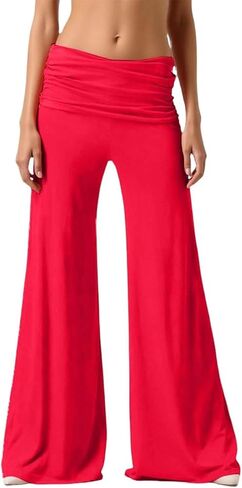Womens Wide Leg Palazzo Pants Summer Beach High Waisted Cropped Flowy Pants Casual Yoga Trousers with Pockets in Kuwait