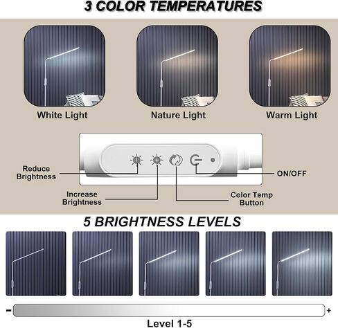 مصباح أرضي LED طويل للغاية CGBE: مصابيح أرضية مقاس 23.6 بوصة لقراءة الطلاب - مصباح أرضي قابل للتعديل بزاوية 360 درجة لفني الأظافر - مصباح رموش للتحكم باللمس للرموش in Kuwait