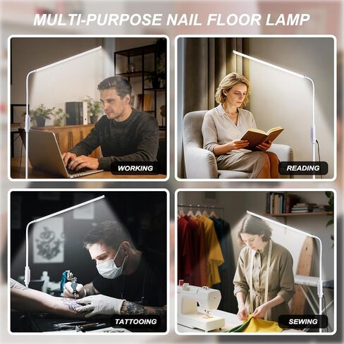 مصباح أرضي LED طويل للغاية CGBE: مصابيح أرضية مقاس 23.6 بوصة لقراءة الطلاب - مصباح أرضي قابل للتعديل بزاوية 360 درجة لفني الأظافر - مصباح رموش للتحكم باللمس للرموش in Kuwait