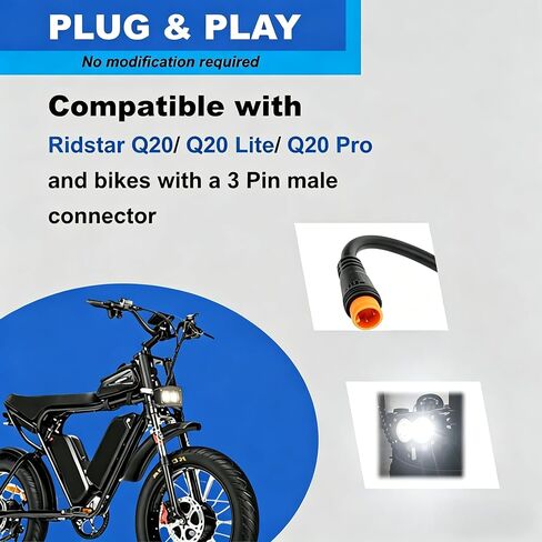 LED Headlight for Ridstar Q20 Ebike, 20W 6000K Super Bright Baja Style Light, Waterproof 3 Pin Plug & Play IP68 Headlamp with Mount Bracket, 2000LM High Beam for Night Riding Ebike, Motorcycle, ATV in Kuwait