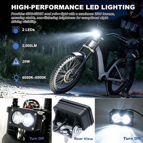 LED Headlight for Ridstar Q20 Ebike, 20W 6000K Super Bright Baja Style Light, Waterproof 3 Pin Plug & Play IP68 Headlamp with Mount Bracket, 2000LM High Beam for Night Riding Ebike, Motorcycle, ATV in Kuwait
