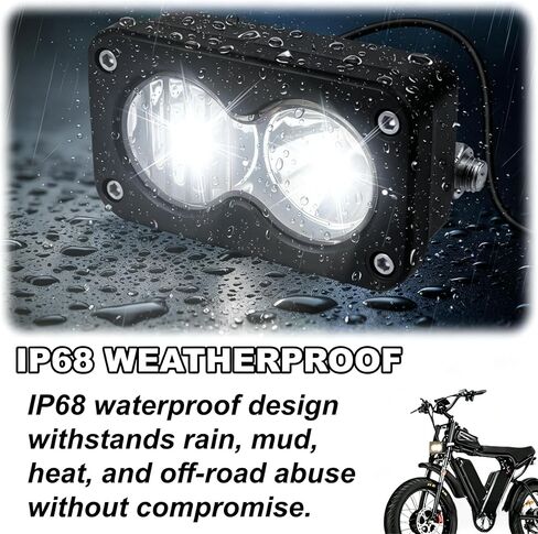 LED Headlight for Ridstar Q20 Ebike, 20W 6000K Super Bright Baja Style Light, Waterproof 3 Pin Plug & Play IP68 Headlamp with Mount Bracket, 2000LM High Beam for Night Riding Ebike, Motorcycle, ATV in Kuwait
