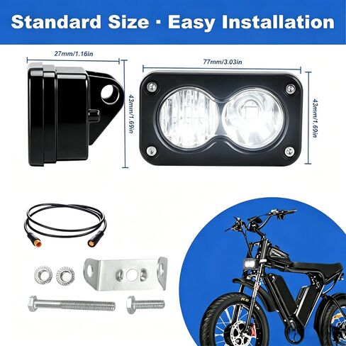 LED Headlight for Ridstar Q20 Ebike, 20W 6000K Super Bright Baja Style Light, Waterproof 3 Pin Plug & Play IP68 Headlamp with Mount Bracket, 2000LM High Beam for Night Riding Ebike, Motorcycle, ATV in Kuwait