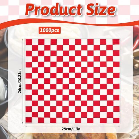 SHENLIU 1000 Sheets Checkered Deli Paper Sheets 12 x 12 Inch, Red And White Checkered Food Basket Liners Grease Resistant Sandwich Paper Wraps BBQ Festival Wrapping Bread Sandwiches in Saudi Arabia