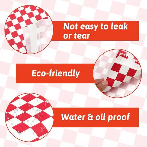 SHENLIU 1000 Sheets Checkered Deli Paper Sheets 12 x 12 Inch, Red And White Checkered Food Basket Liners Grease Resistant Sandwich Paper Wraps BBQ Festival Wrapping Bread Sandwiches in Saudi Arabia